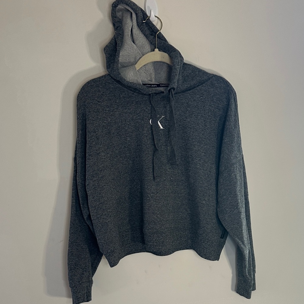 Calvin Klein Jeans Cropped Hoodie Gray Women’s Large CK Logo